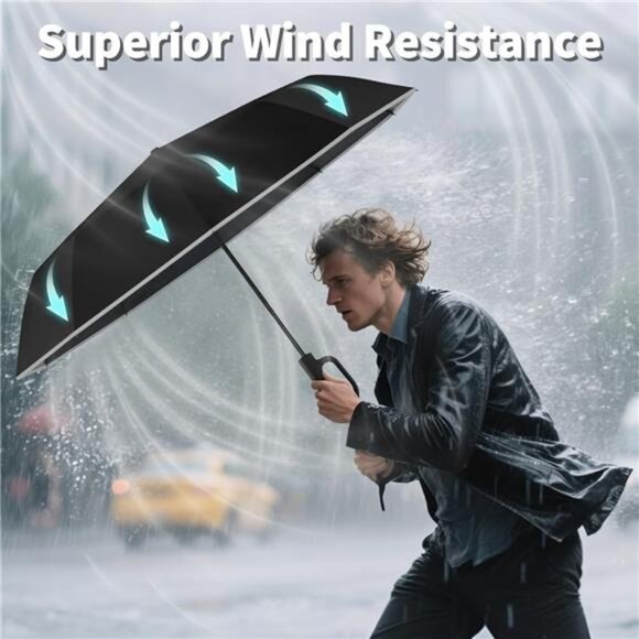 Windproof Travel Umbrella Large Compact Automatic UV Protection Rain Umbrella - Picture 5 of 8